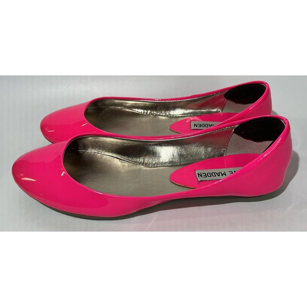 STEVE MADDEN Women Ralli Ballet Flat Neon Pink Patent Leather Slip On Size 7M